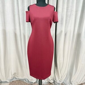 Calvin Klein Burgundy Cold Shoulder Midi Dress